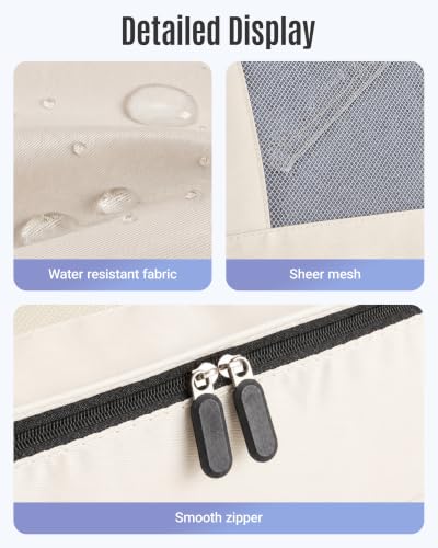 LIGHT FLIGHT 8 Set Packing Cubes for Travel, Durable Travel Essentials for Cruish Ship, Suitcase Organizer Packing Bags (8-Pack 1L+2M+1S+1Shoe Bag+2Toiletry Bags+1Laundry Bag) - color: Beige