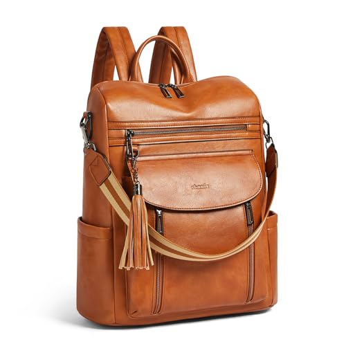 Shrrie Laptop Backpack for Women 15.6 inch,Travel Leather Backpack Purse Nurse Teacher Carry on Backpack Computer Bag,Professional Water-Resistant College Business Work Casual Daypack,Brown - color: Brown02