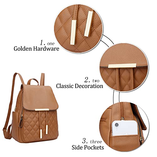 KKXIU Quilted Trendy Leather Backpack Purse for Women and Ladies Shoulder Travel Daypacks Bags (Brown) - color: Brown, style: Backpack