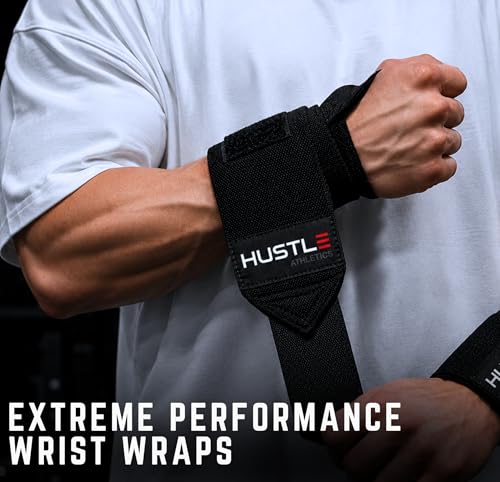 Hustle Athletics Wrist Wraps for Weightlifting, USPA-Approved 18" Wrist Support Straps for Bench Press, Squats & Overhead Press, Heavy-Duty Gym Wraps for Men and Women