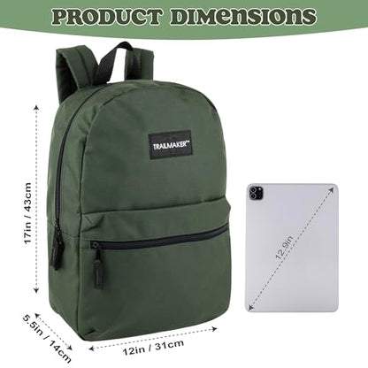 Trail maker Classic 17 inch Backpacks with Adjustable Padded Straps | School Backpacks for Girls, Boys (Green) - color: Green