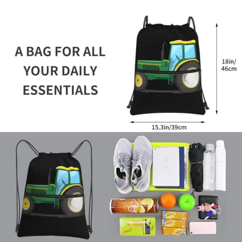 Color Tractor Prints Drawstring Zipper Backpack Lightweight Sport Gym Bag Water-Resistant Travel Throw Cover for Men Women Teens
