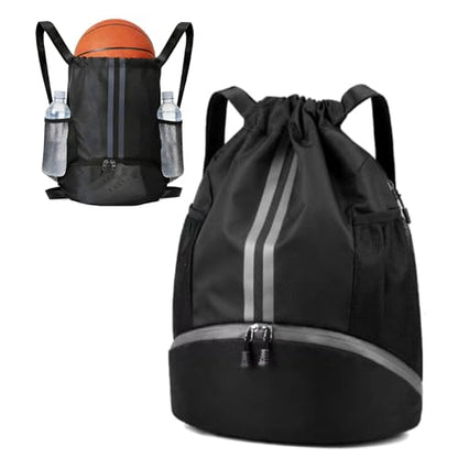 2-Pack Drawstring Backpack Bags with Shoe Compartment, Large Capacity Basketball Bag, Water-Resistant, Lightweight, for Soccer, Basketball, Sports, Swimming, Beach, Soccer Bag for Men