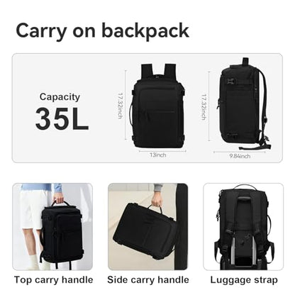 Carry On Travel Backpack Flight Approved Laptop Backpack Business Work Backpack for Women Men Large Capacity Casual Daypack with Wet/Dry Separation Pockets, Black - color: Black, style: B