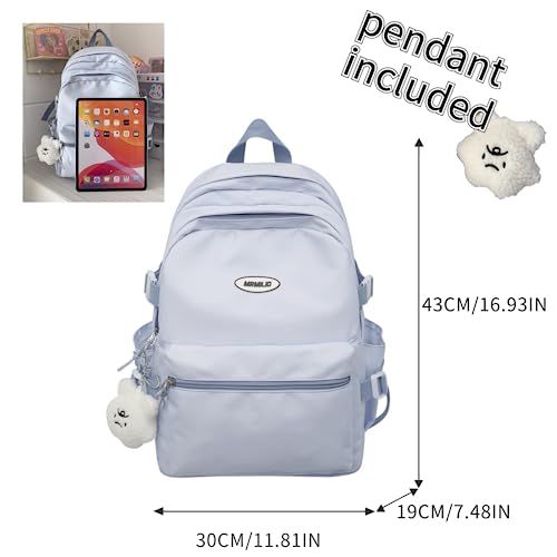 VTTDB Kawaii Backpack with Cute Accessories Casual Aesthetic Daypack Simple Laptop Bag Waterproof Travel Rucksack for Women (blue) - color: Blue