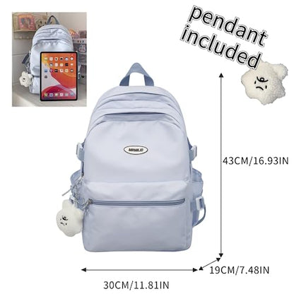 VTTDB Kawaii Backpack with Cute Accessories Casual Aesthetic Daypack Simple Laptop Bag Waterproof Travel Rucksack for Women (blue) - color: Blue