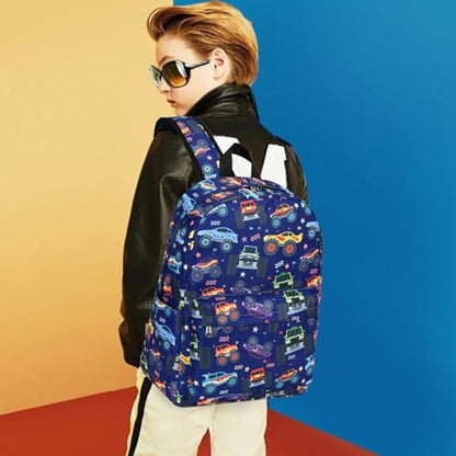 CAMTOP Preschool Backpack for Kids Boys Girls Toddler Backpack Kindergarten School Bookbags for Age 3-8 (Navy Big Wheels) - color: Navy Big Wheels
