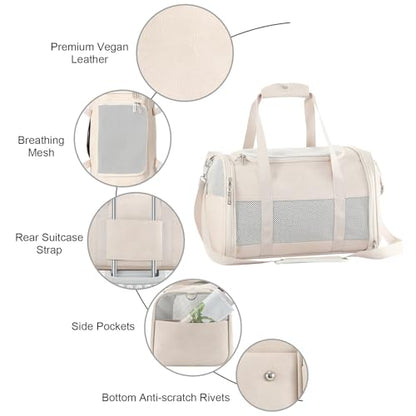 Fashion Leather Dog Carrier, Airline Approved Cat Carrier Soft Sided Pet Bag Carrier Purse for Puppy Kitten Small Animals White - color: White