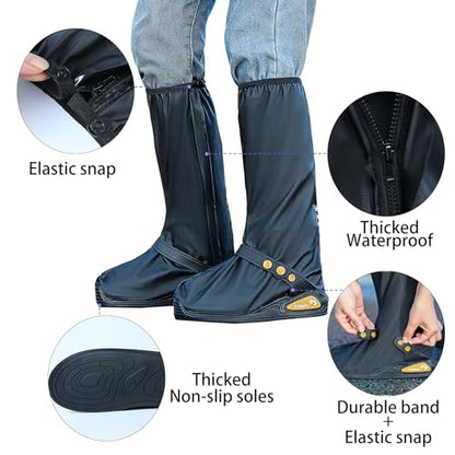 Waterproof Rain Boot Shoe Cover with Reflector Reusable & Foldable - color: Black#Thicked, size: Medium