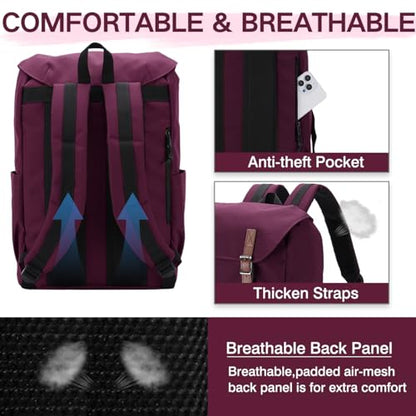 VASCHY Backpack for Women, Water Resistant High School Backpack Travel Carry-on Anti-theft Casual Daypack for Work Business Hiking Burgundy - color: Burgundy