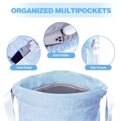 BAVELOE Drawstring Backpack with Wet Pocket & Shoe Compartment, Water-Resistant Sports Gym Swim String Bag for Women Men(Sky Blue)