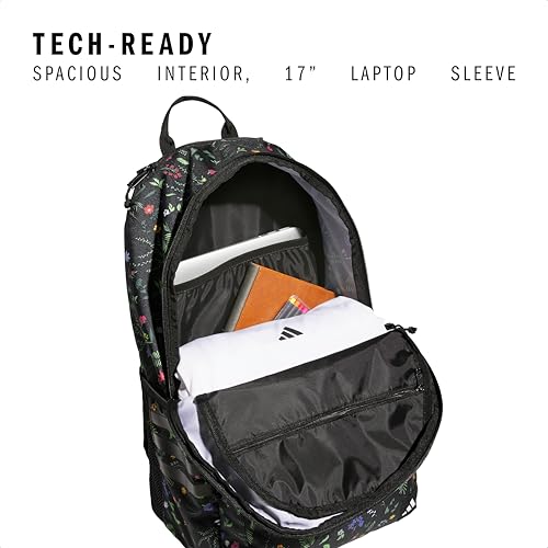 adidas Classic 3-Stripe Backpack for Laptop, School and Travel, 28L - color: Meadow Floral Black/Black/White/5.0