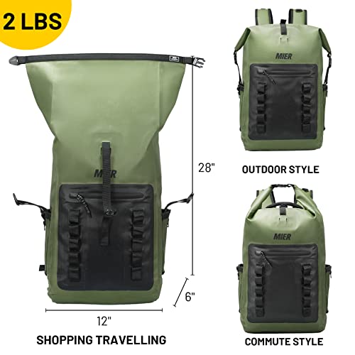 MIER Dry Bag Waterproof Backpack 30L Dry Sack Heavy Duty Roll-Top Closure for Kayaking, Beach, Boating, Swimming, Surfing - color: Army Green/Black