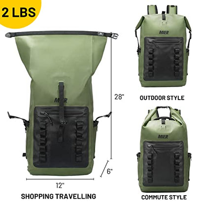 MIER Dry Bag Waterproof Backpack 30L Dry Sack Heavy Duty Roll-Top Closure for Kayaking, Beach, Boating, Swimming, Surfing - color: Army Green/Black