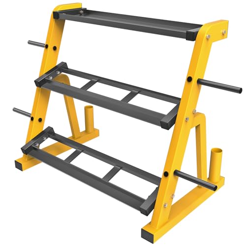 Kipika Heavy Duty 3 Tier Dumbbell Rack Multifunctional, Weight Rack for Dumbbells, Home Gym Equipment, Suitable for Storage of Dumbbell, Kettle Bell, Barbell Plate, Barbell Bar - color: 2 Tier Tilt Shelf + 1 Tier Tray