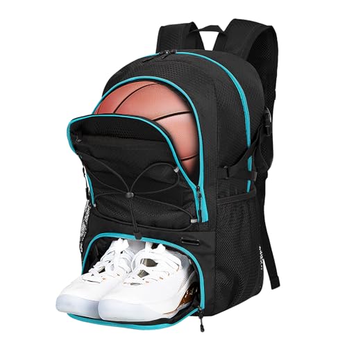 Goloni 30L Sports Backpack with Ball Compartment & Ventilated Shoe Pocket,Basketball Soccer Bag for Youth Boys Girls - color: Black Blue