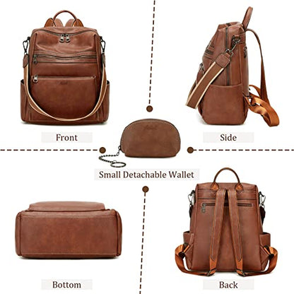 AGLOD Leather Backpack Purse for Women Designer Ladies Shoulder Bag Fashion Faux Work Travel Handbags - color: Dark Brown