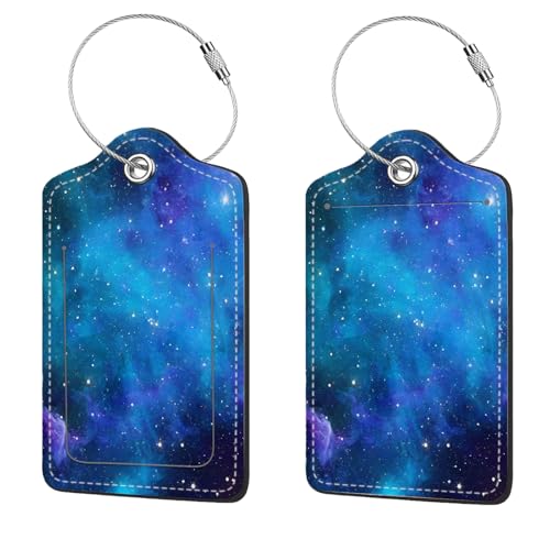 2 Pcs Luggage Tags for Suitcase, Cute Unique PU Leather Travel Bag Tag with Privacy Cover ID Label Address Card and Durable Metal Ring Suitable for Men Women Children Backpack, Blue Star River - color: Blue Star River
