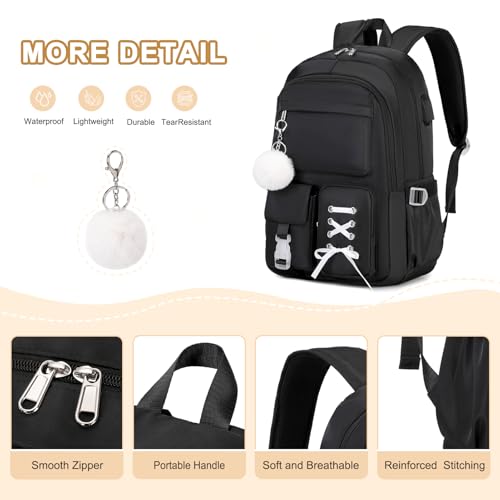 Scothen Backpacks for Girls, Girls Backpack with Lunch Box & Pencil Pouch for Teens Girl Kids Elementary Middle High School College Student Bookbag Daypack Laptop Travel Backpack for Women - color: Black