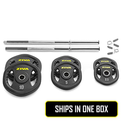 ZIVA 35lb Studio Barbell Weight Set – Adjustable Home Gym Kit with Standard Rubber Urethane Plates, 5' Chrome Bar (1.18" diam) & Collars | Extra Plates Not Included - size: 2-Piece Bar Set - 40lb