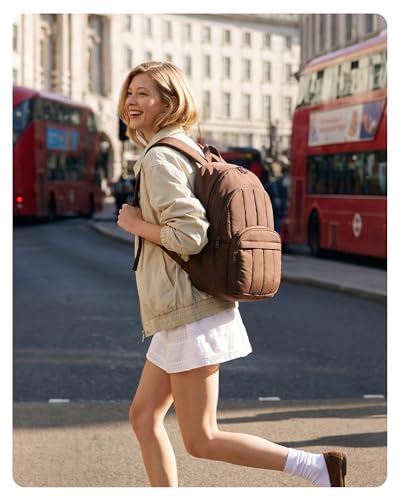 BAGSMART Womens Backpack Travel Laptop Backpack for Women, Quilted College Laptop Bookbag, Work Back Pack for Women, Cute Computer Water-Resistant Casual Daypack, Puffer Coffee Brown - color: 20-coffee Brown