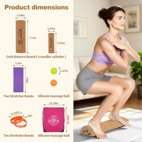 Cork 4-in-1 Balance Board Kit with Massage Roller & Ball, Toe Resistance Bands, Storage Bag & Exercise Guide - Plantar Fasciitis Recovery, Physical Therapy, Prevent Falls & Enhance Mobility