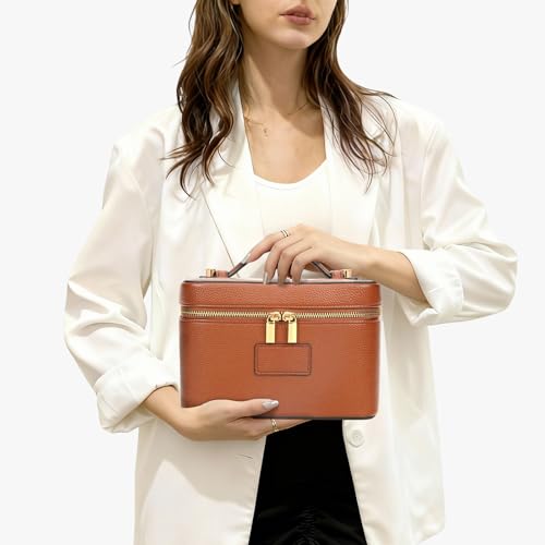 Makeup Bag Vanity Case with Removable Divider Travel Toiletry Bag Portable Cosmetic Bag Makeup Organizer Case (Light Brown) - color: Light Brown
