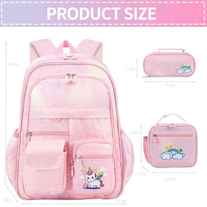 School Backpack for Girls Rainbow Kids Backpack Cute Backpack for Back to School Laptop Travel Bag (3sets-Pinks) - color: 3sets-pinks