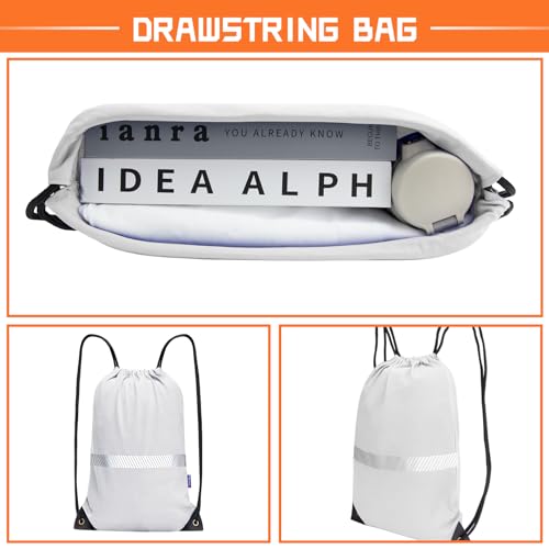 AYKRM Customize White Drawstring Backpack Bag work Sackpack logo - color: White-logo