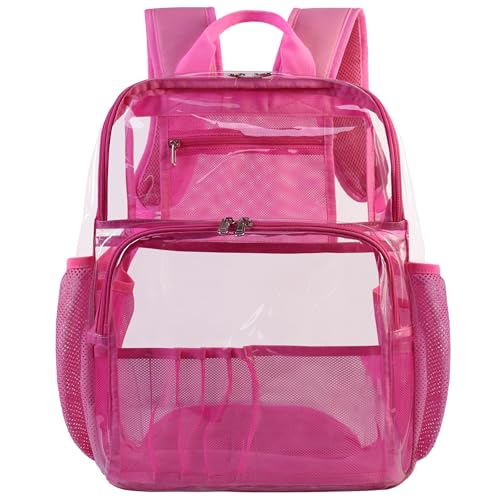 Clear Backpacks for School,18'' Large Clear Backpack Heavy Duty Clear Backpack See Through Backpack Clear Bookbag for Student,School,Work,Travel,Pink - color: Pink