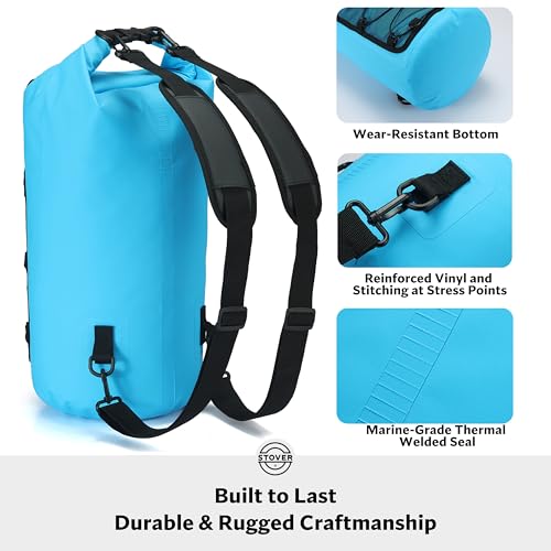STOVER 5/10/25/30/40/55L Waterproof Dry Bag- Roll-Top Backpack w/Phone Case- Kayaking, Hiking, Camping, Boating- Men/Women - color: 25l Blue (With Phone Case), size: 25L
