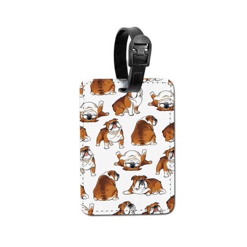 WIRESTER PU Leather Luggage Tag Name Tag Bag Tag for Travel Suitcase Baggage Luggage - English Bulldog Funny Playful Postures - color: English Bulldog Funny Playful Postures