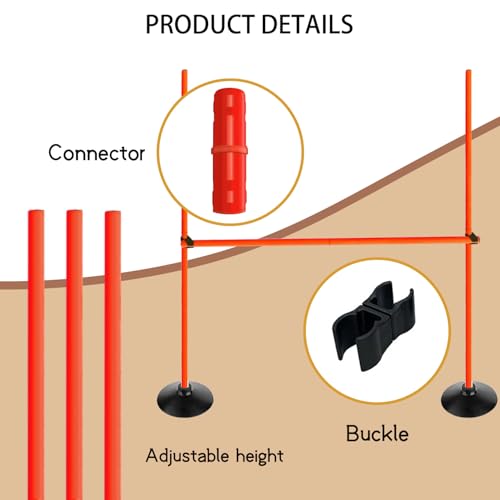 Orange Adjustable Height Agility Hurdle Set Multi-Function Soccer Trainning Pole Set Coaching Sticks with Rubber Base - color: 4.9 FT, style: Pack of 3