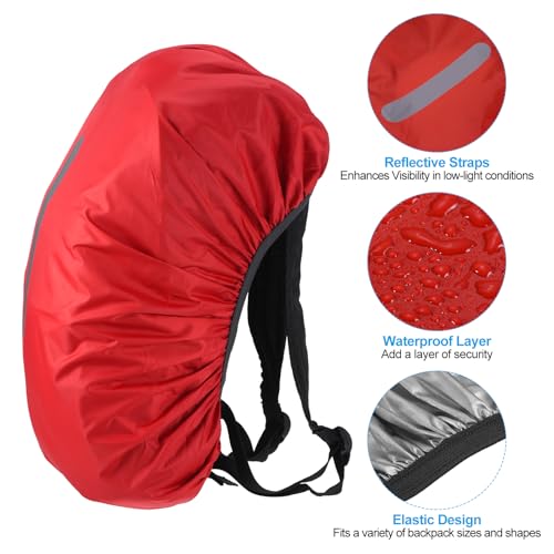 PATIKIL Waterproof Backpack Rain Cover, Non-Slip Backpack Cover with Vertical Reflective Strap Stay Dry for Hiking, Camping, Hunting - color: Red, size: Large