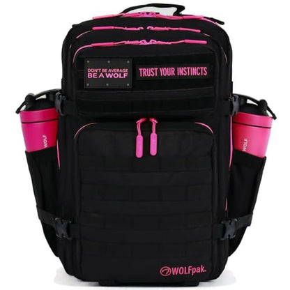 WOLFpak 45L Athletic Gym Backpack (Neon Pink) Durable 1000D Waterproof Oxford Material with MOLLE Webbing, Laptop Pocket & Dual Cup Holders, Durable Fitness/Travel/Military Daypack - color: Neon Pink