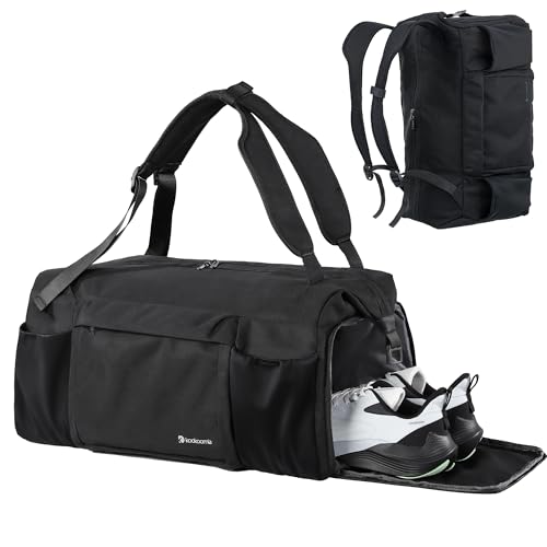 Gym Bag for Men with Shoes Compartment and Wet Pocket Convertible Duffle Bag and Gym Backpack Waterproof Sports Bags for Men with 2 Bottle Holders Multipurpose Weekender Overnight Bag -Black - color: Black, size: Large