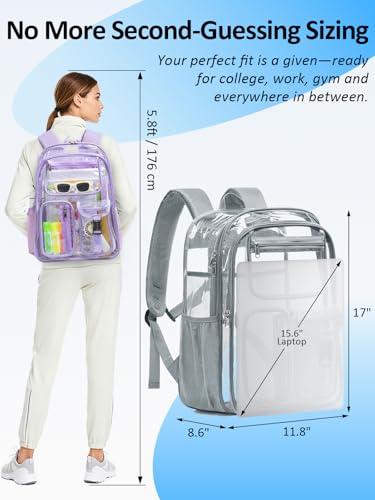 Double-Layer Clear Backpack Heavy Duty, 17 Inch Large Clear Bookbag, Transparent See Through Backpack For School, Work, College, Travel, Sport- Light Grey - color: 1# Light Grey, style: Pro Series (Double Layer)