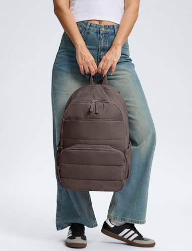 Uselike Travel Backpack for Women, 15.6 Inch Laptop Backpack, Quilted College Bookbag, Cute Work Backpacks, Water Resistant - color: Dark Brown