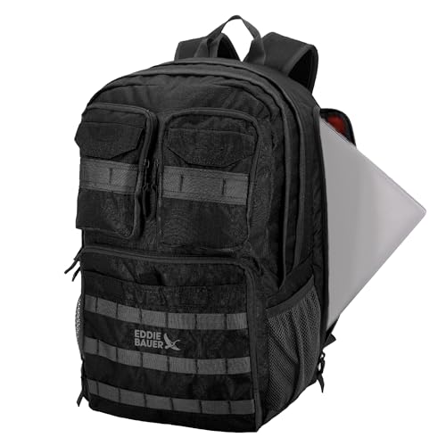 Eddie Bauer Cargo Tactical Backpack | Adventure | Heavy Duty | Outdoor | Water Resistant | 600D Polyester - Black - color: Black
