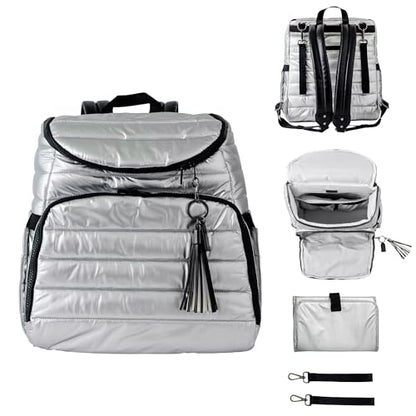 Citi Collective Gallery Diaper Bag Backpack - Casual Day-to-Day Backpack Fits 15" Laptop - Travel Bag with Multiple Compartments, Pockets, Portable Changing Pad, and Shoulder Strap-Silver - color: Silver