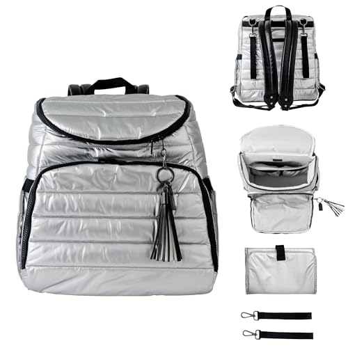 Citi Collective Gallery Diaper Bag Backpack - Casual Day-to-Day Backpack Fits 15" Laptop - Travel Bag with Multiple Compartments, Pockets, Portable Changing Pad, and Shoulder Strap-Silver - color: Silver