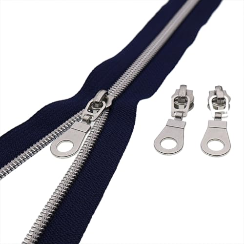 #5 Silver Metallic Nylon Coil Zippers by Yard Bulk Coil Zipper Roll 10 Yards with 25pcs Silver Pull for DIY Sewing Craft Bag(Navy Blue) YIGUANXIN - color: Navy Blue-Silver
