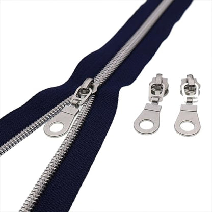 #5 Silver Metallic Nylon Coil Zippers by Yard Bulk Coil Zipper Roll 10 Yards with 25pcs Silver Pull for DIY Sewing Craft Bag(Navy Blue) YIGUANXIN - color: Navy Blue-Silver