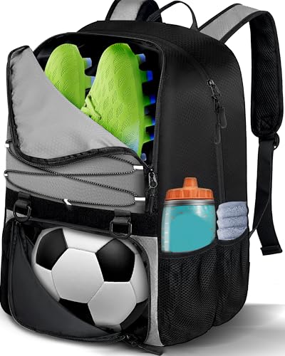 LOINTET Youth Soccer Bag, Soccer Backpack with Ball Compartment, Sports Equipment Training Bags Fits Basketball Football Volleyball and Accessories, Black - color: Grey