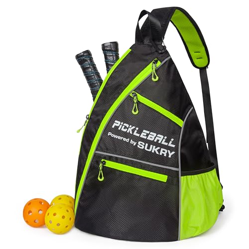 SUKRY Pickleball Bag Sling backpack with Water Bottle Holder for Men and Women Pickle ball Accessories Water-Resistant Sprot Bag - color: Yellow