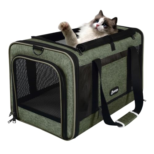 GAPZER Medium Cat Carrier Bag Lightweight, Soft-Sided Small Pet Carry Crate - color: Olive