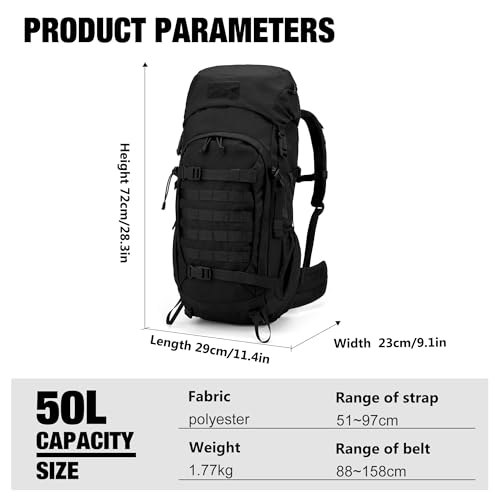 Mardingtop 50L Hiking Backpack,Backpacking Backpack with Rain Cover for Hiking,Backpacking,Rucking,Camping,Survival - color: Black