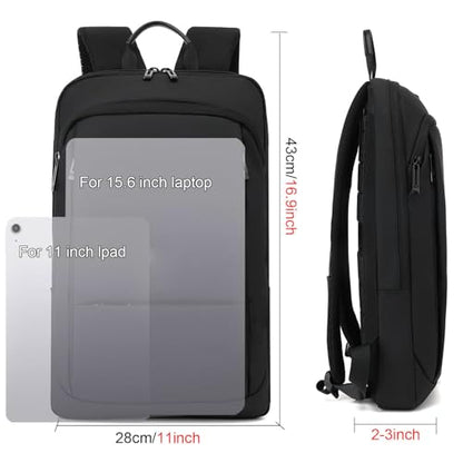 AUGUR Business Slim Backpack for Men Women 15.6 inch Water Resistant Laptop Backpack with USB Charger Computer Notebooks Lightweight Small Backpacks For School/Travel/Business/Work/College Bag - color: 1506 15.6 Inch Black