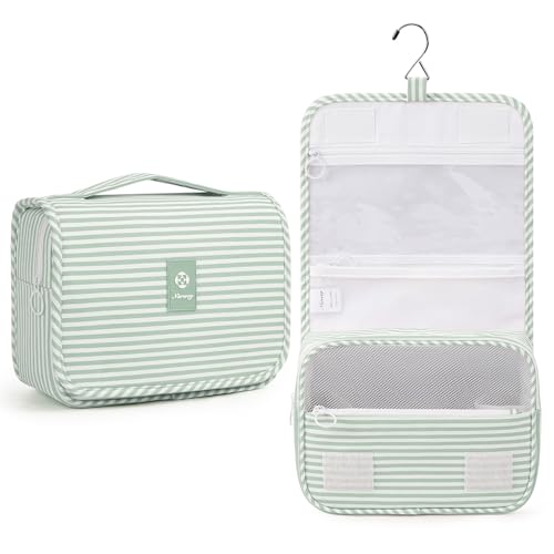 Narwey Hanging Travel Toiletry Bag for Kids Girls Women, Cute Makeup Bag - color: Y-Mint Green Stripe