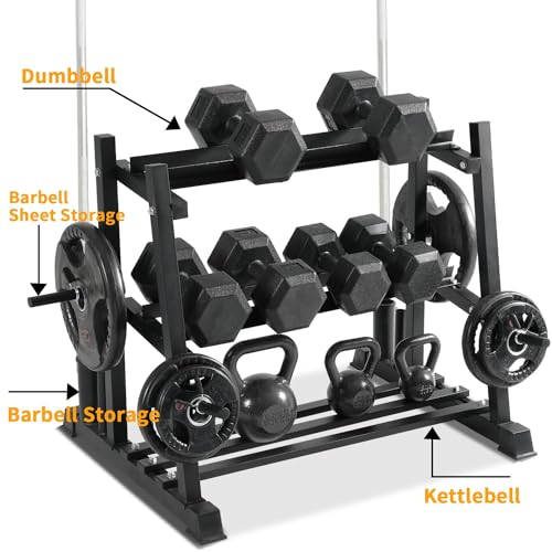 Dumbbell Rack, Bongkim Dumbbell Set with Rack Stand, Dumbbells Weights Rack for Home Gym, Weight Rack for Dumbbells, Kettlebells, and Weight Plates 1100LBS - color: black